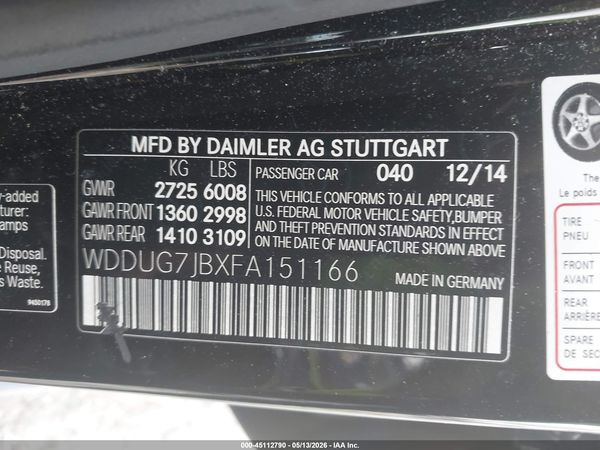 2015 MERCEDES-BENZ S 63 AMG 4MATIC