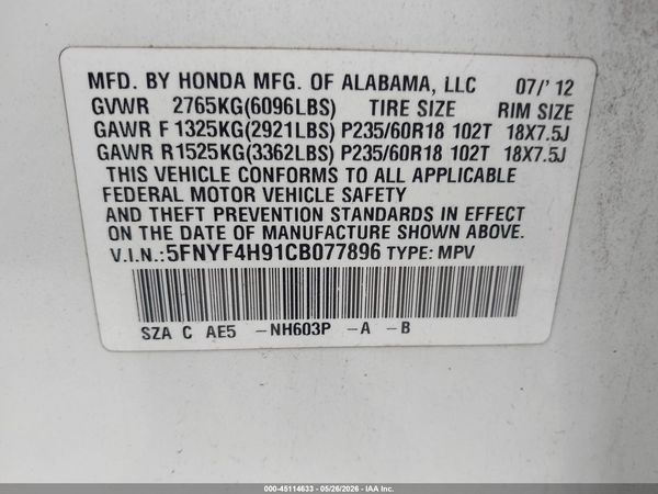2012 HONDA PILOT TOURING