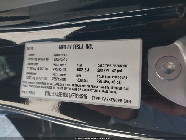2019 TESLA MODEL 3 LONG RANGE/PERFORMANCE
