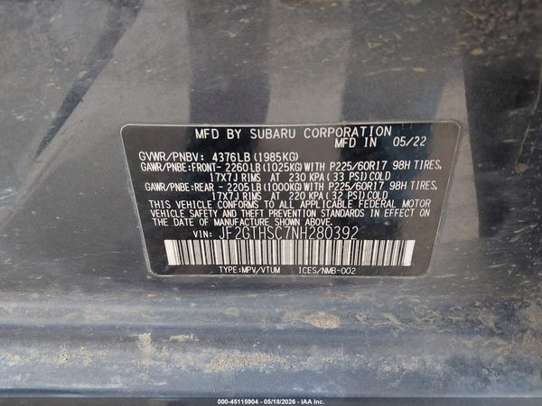 2022 SUBARU CROSSTREK SPORT — I9