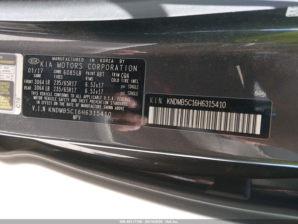 2017 KIA SEDONA LX