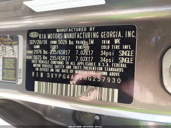 2017 KIA SORENTO 2.4L LX