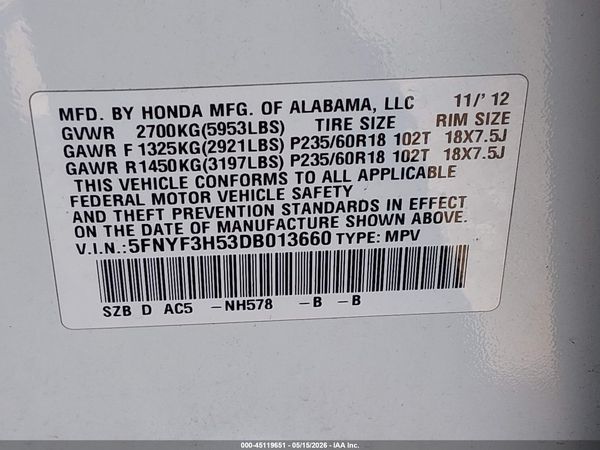2013 HONDA PILOT EX-L