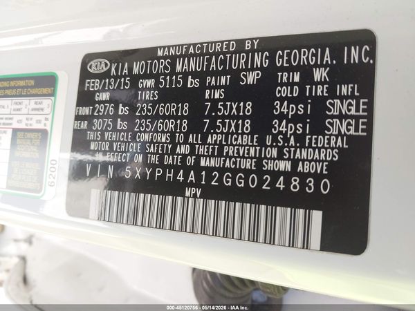 2016 KIA SORENTO 2.0T EX