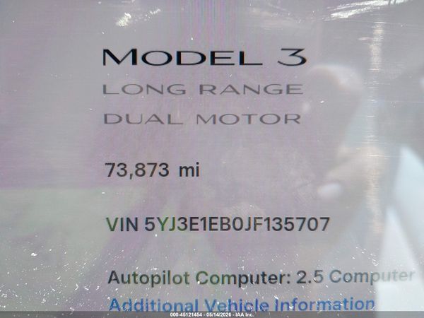 2018 TESLA MODEL 3 LONG RANGE/PERFORMANCE