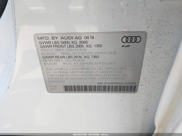 2016 AUDI Q5 3.0T PREMIUM PLUS