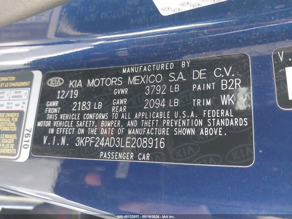 2020 KIA FORTE LXS