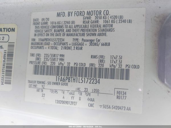 2020 FORD MUSTANG ECOBOOST FASTBACK