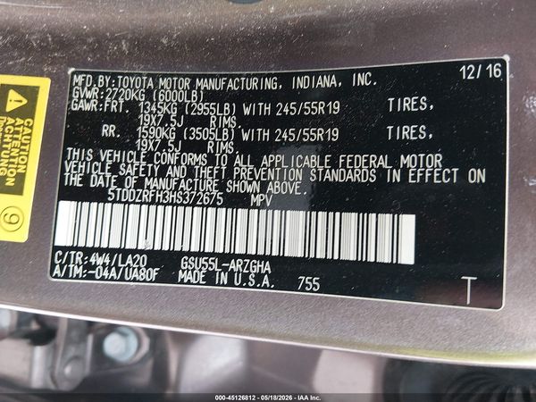 2017 TOYOTA HIGHLANDER LIMITED