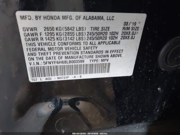 2020 HONDA PILOT AWD TOURING 7 PASSENGER
