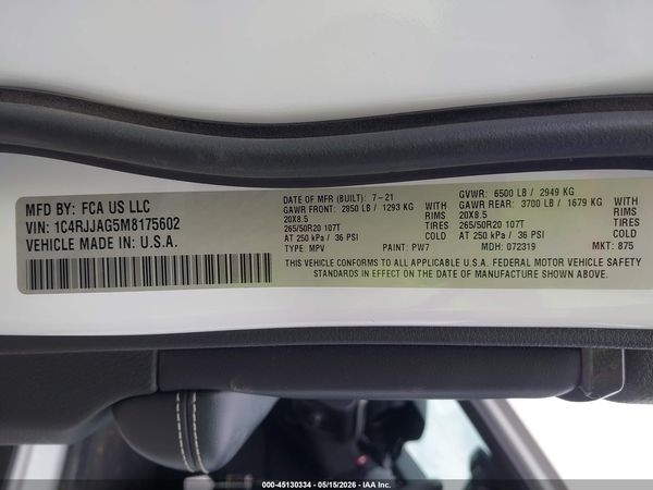 2021 JEEP GRAND CHEROKEE L ALTITUDE 4X2