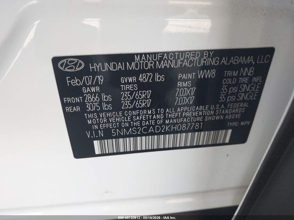 2019 HYUNDAI SANTA FE SE