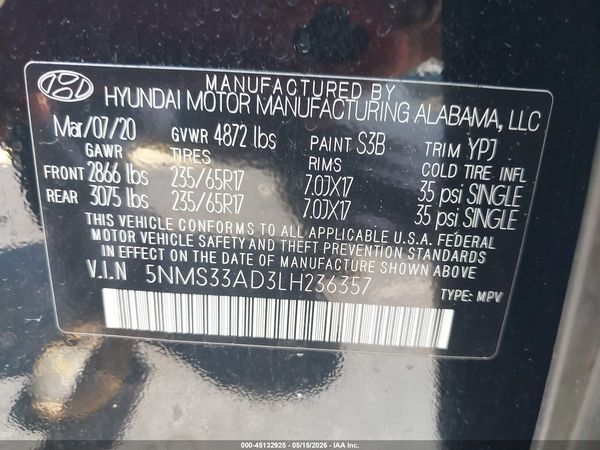 2020 HYUNDAI SANTA FE SEL