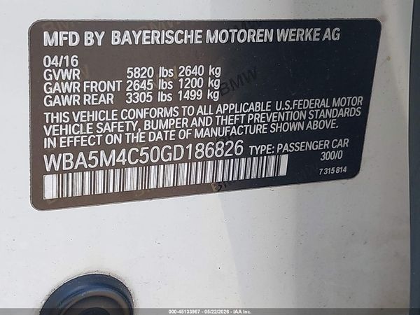2016 BMW 535I GRAN TURISMO XDRIVE