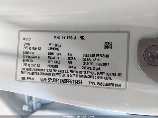 2023 TESLA MODEL 3 REAR-WHEEL DRIVE