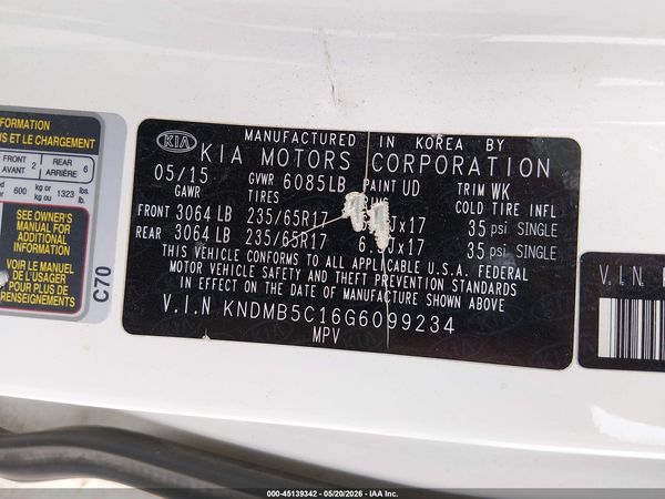 2016 KIA SEDONA LX