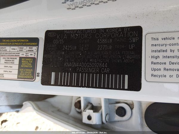 2016 KIA OPTIMA HYBRID EX