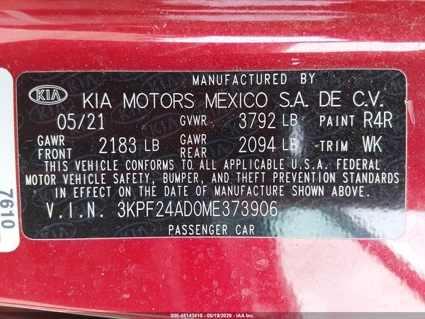 2021 KIA FORTE LXS