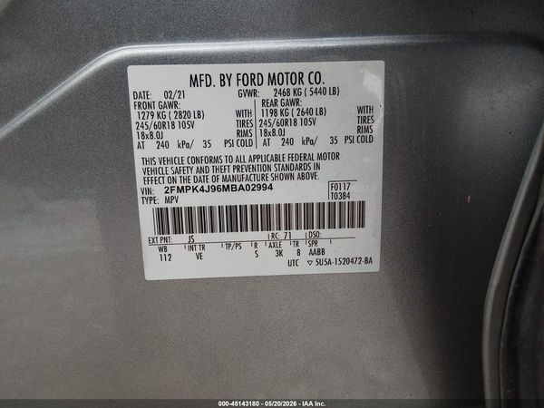 2021 FORD EDGE SEL — I9