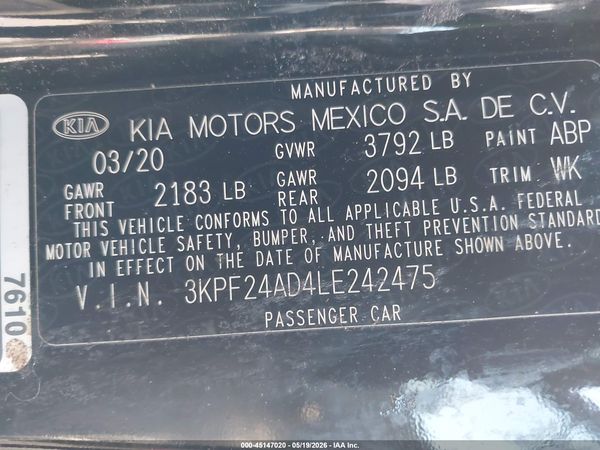 2020 KIA FORTE LXS