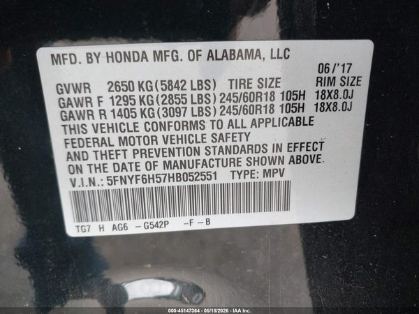 2017 HONDA PILOT EX-L