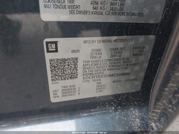 2021 CHEVROLET SILVERADO 1500 4WD  STANDARD BED RST — I9