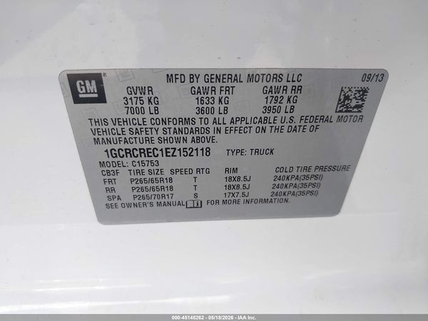 2014 CHEVROLET SILVERADO 1500 2LT — I9