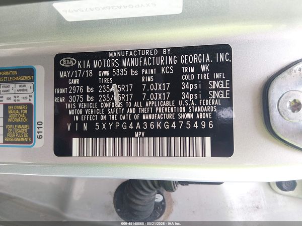 2019 KIA SORENTO 2.4L L