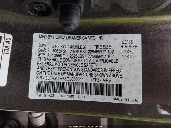 2016 HONDA CR-V EX-L