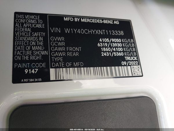 2022 MERCEDES-BENZ SPRINTER 2500 HIGH ROOF I4