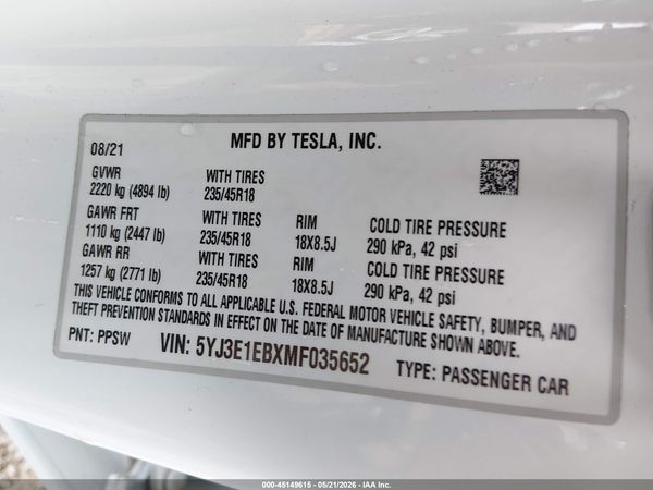 2021 TESLA MODEL 3 LONG RANGE