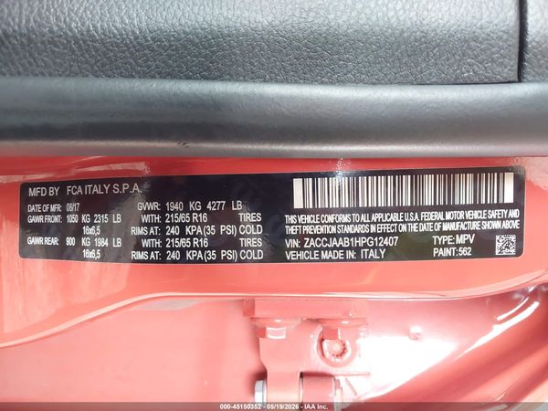 2017 JEEP RENEGADE SPORT FWD