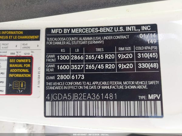 2014 MERCEDES-BENZ ML 350 ML350