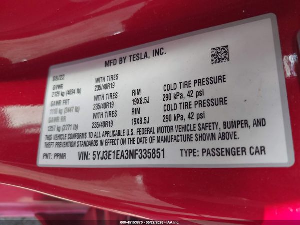 2022 TESLA MODEL 3 REAR-WHEEL DRIVE