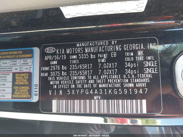 2019 KIA SORENTO 2.4L L