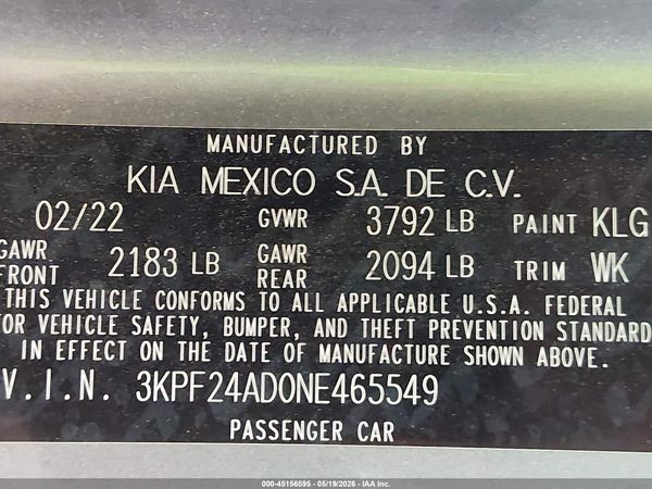 2022 KIA FORTE LXS