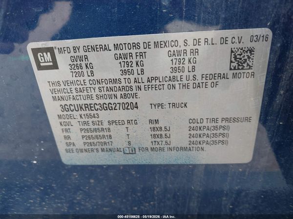 2016 CHEVROLET SILVERADO 1500 2LT — I9