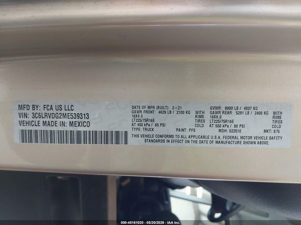 2021 RAM PROMASTER 2500 HIGH ROOF 159 WB