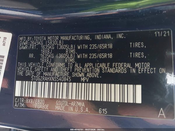 2022 TOYOTA HIGHLANDER XLE