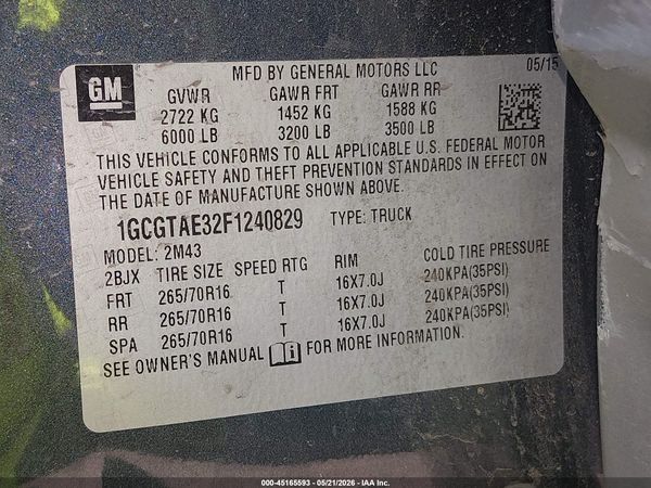 2015 CHEVROLET COLORADO WT — I9