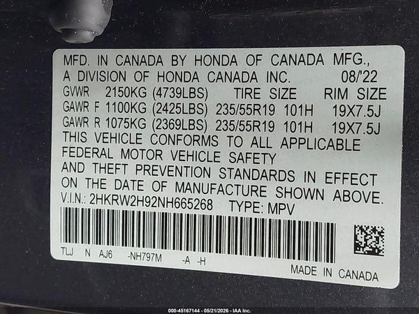 2022 HONDA CR-V AWD TOURING