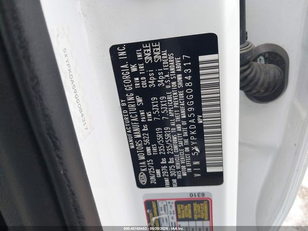 2016 KIA SORENTO 3.3L SXL