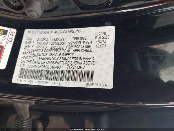 2016 HONDA CR-V TOURING