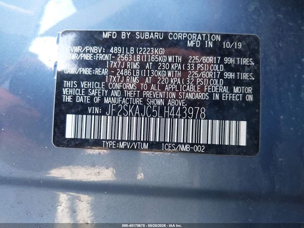 2020 SUBARU FORESTER PREMIUM — I9