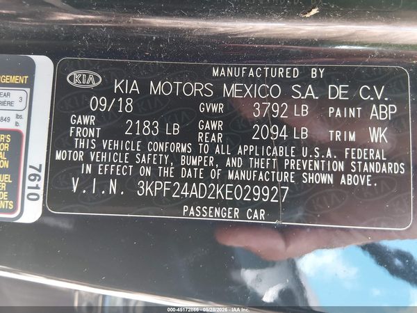 2019 KIA FORTE LXS