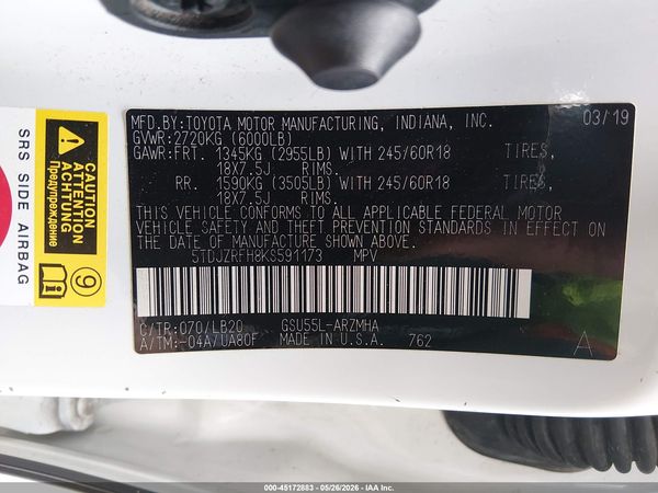 2019 TOYOTA HIGHLANDER XLE
