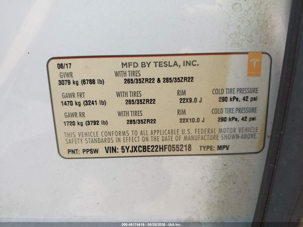 2017 TESLA MODEL X 100D/75D/90D