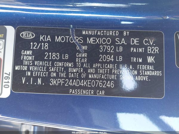 2019 KIA FORTE LXS