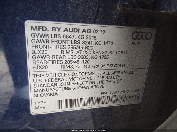 2019 AUDI Q7 55 PREMIUM/55 SE PREMIUM