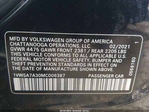 2021 VOLKSWAGEN PASSAT 2.0T SE — I9